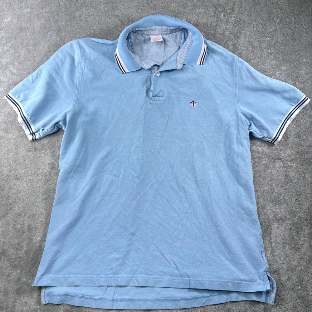 Brooks Brothers Polo Shirt Mens L Blue Performance Original Fit Pique Cotton